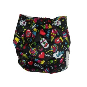 Cloth Diaper -Black - Candy Print