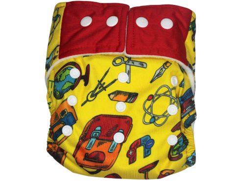 Cloth Diaper - Yellow - School Bag Items Print Back