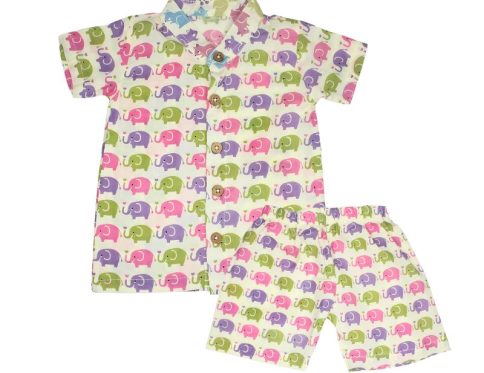 Co-ord Set Green Violet Pink Elephant