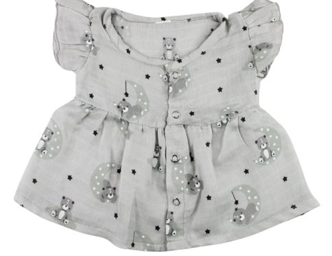 Colour Muslin Frill Frocks Grey Bear