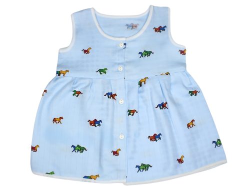 Muslin Colour Frocks - Blue - Horse Print