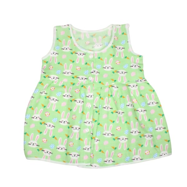 Muslin Colour Frocks - Light Green - Rabbit Print