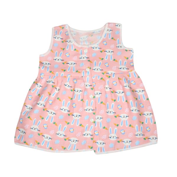 Muslin Colour Frocks - Light Pink - Rabbit Print