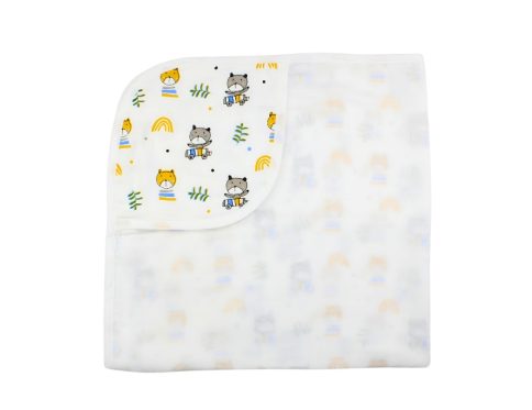 Muslin Hooded Towel 2-Layer Rainbow Hippo Hood