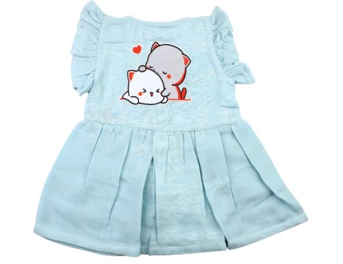 Colour Muslin Frill Frocks Light Blue 2 Cats