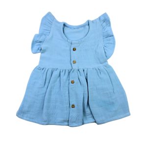 Colour Muslin Frocks Blue Cat and Teddy