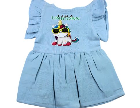 Colour Muslin Frill Frocks Blue Unicorn