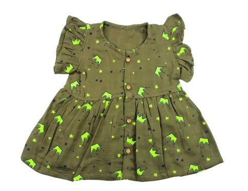 Colour Muslin Frock Green with Micky Crown