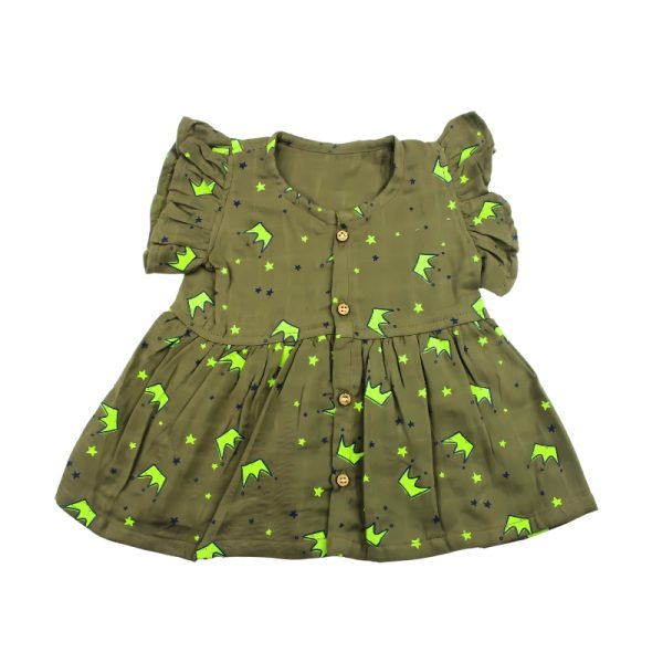 Colour Muslin Frock Green with Micky Crown