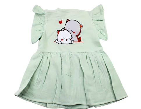 Colour Muslin Frill Frocks Light Green 2 Cats