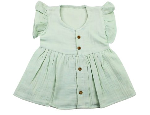 Colour Muslin Frock Light Green Unicorn