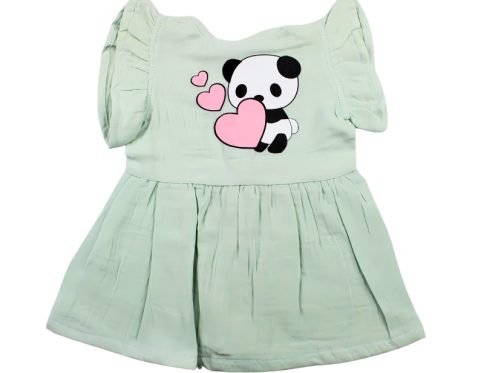 Colour Muslin Frill Frocks Light Green Panda