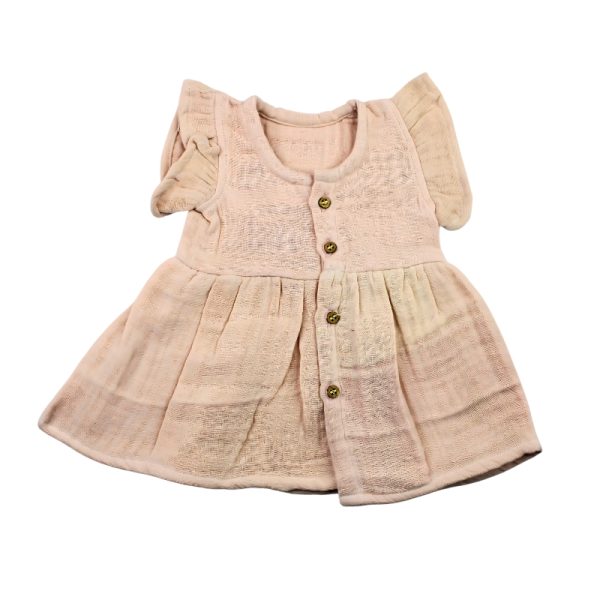 Colour Muslin Frill Frock Light Peach