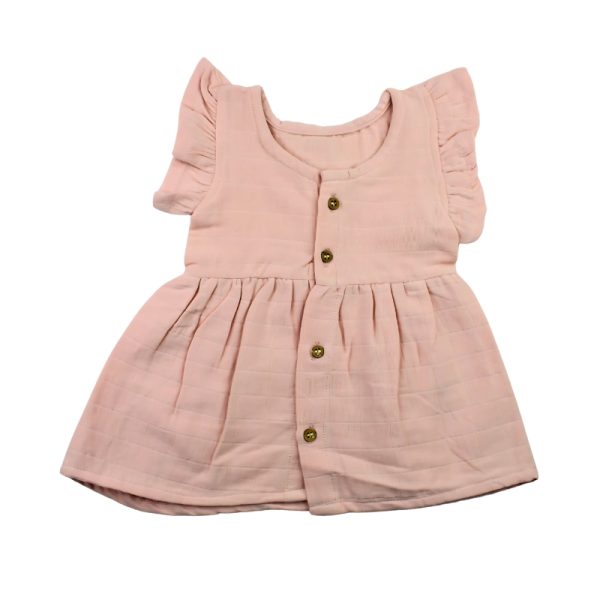 Colour Muslin Frill Frock Pastel Pink