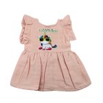 Colour Muslin Frill Frock Pastel Pink with Unicorn