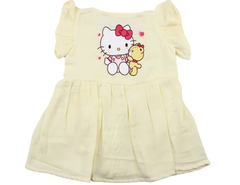 Colour Muslin Frill Frocks Yellow Cat and Tedy