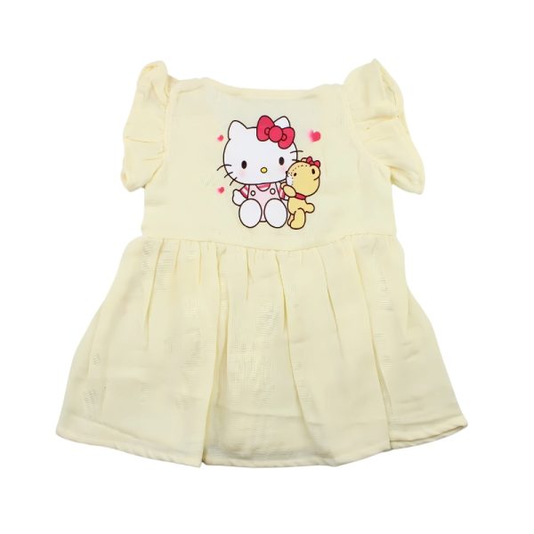 Colour Muslin Frill Frocks Yellow Cat and Tedy