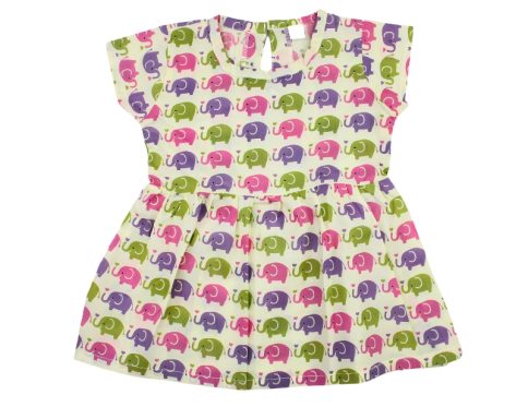 Cotton Frock Green Violet Pink Elephant