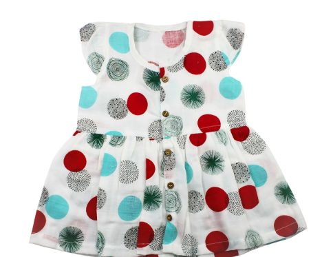 Muslin Sleeveless Frock Red Circles