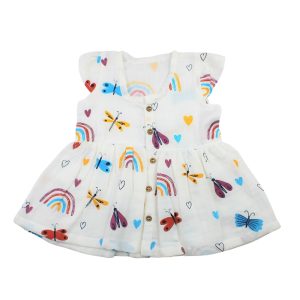 Muslin Sleeveless Frock Rainbow and Butterfly