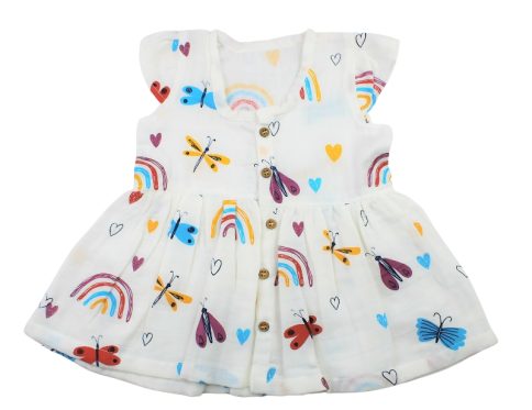 Muslin Sleeveless Frock Rainbow and Butterfly