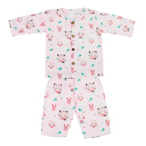 Muslin Night Suits Pink Owl