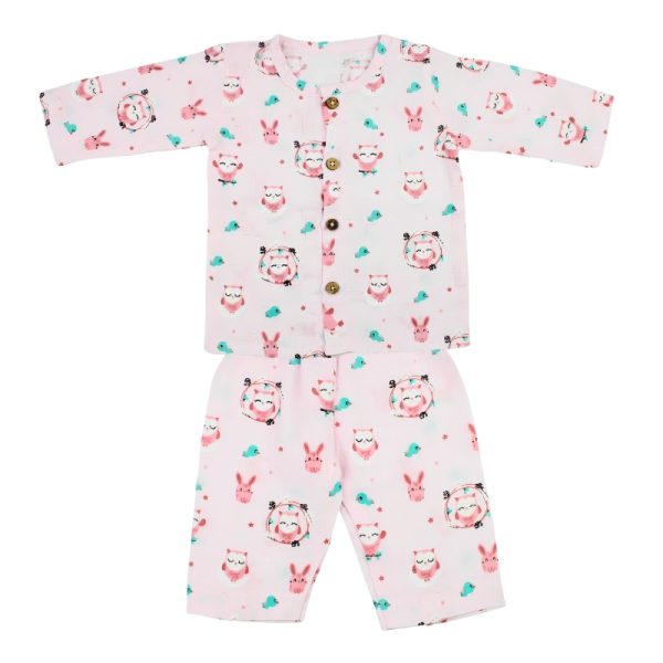 Muslin Night Suits Pink Owl