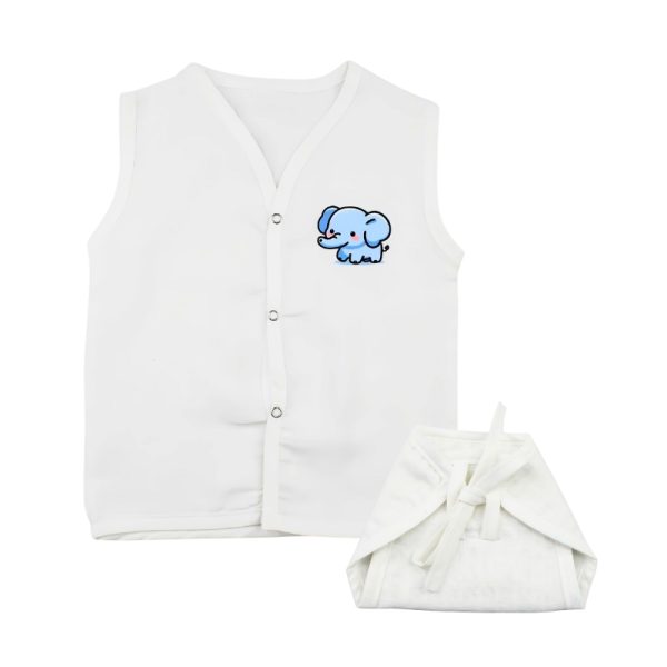 Muslin White Jabla Nappy Set with Blue Elephant