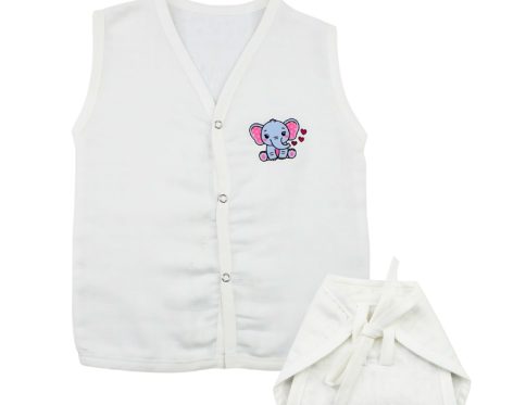 Muslin White Jabla Nappy Set with Grey Elephant