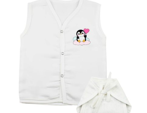 Muslin White Jabla Nappy Set with Penguin Love