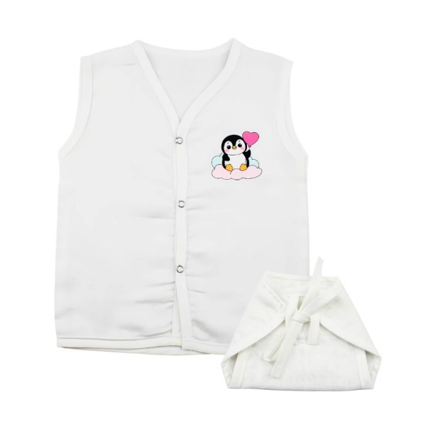 Muslin White Jabla Nappy Set with Penguin Love